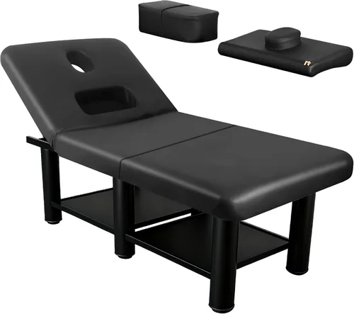 Vista 9 de Mesa de masaje estacionaria de 32 pulgadas de ancho, cama de masaje resistente de 2000 libras, cama de pestañas con respaldo ajustable, cama de spa