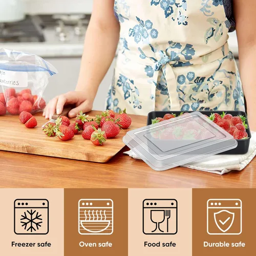 Vista 4 de E-far Bandeja para hornear con tapa, 9.4 x 7.3 x 2 pulgadas, antiadherente, rectangular, de acero inoxidable, para horno tostador, utensilios