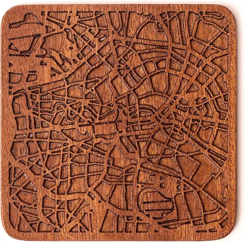 Vista 112 de Posavasos Amsterdam Map by O3 Design Studio, 1 pieza, posavasos de madera Sapele con mapa de la ciudad, hecho a mano, varias ciudades opcionales