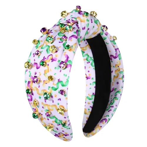 Vista 11 de PHALIN Diadema de Mardi Gras para mujer, accesorios de carnaval de Mardi Gras, corona de flor de lis, diadema con diamantes de imitación y perlas