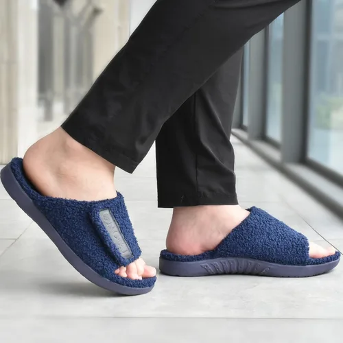 Vista 2 de ONCAI Pantuflas de casa para hombre con soporte de arco, sandalias de piel ortopédica para fascitis plantar plantilla ancha y correas ajustables