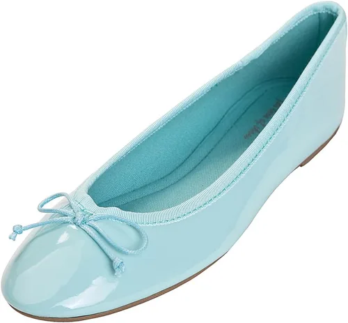 Vista 15 de FEVERSOLE Zapatos planos de ballet de patente para mujer, color macarrón colorido Beige