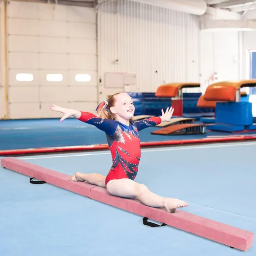 Vista 9 de Giantex Haz de equilibrio de 7/8/9 pies, haz de gimnasia plegable con asas de transporte, base de goma antideslizante para niños, haz de gimnasia