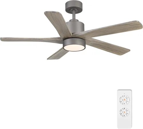 Vista 18 de WINGBO Ventilador de techo CC de 48 pulgadas con luces y control remoto, 5 cuchillas de madera maciza tallada, motor CC reversible de 6 velocidades