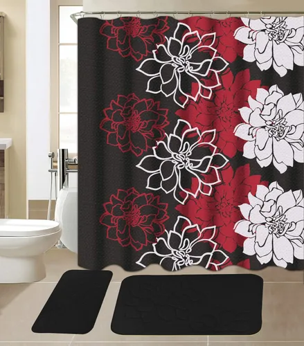 Vista 4 de All American Collection - Juego de 15 piezas de tapetes de baño de espuma viscoelástica con cortina de ducha a juego