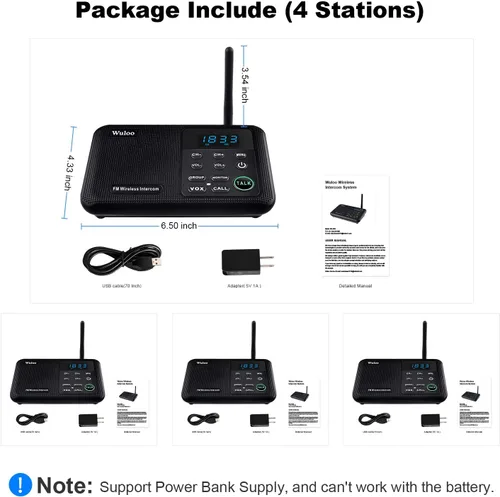 Vista 7 de Wuloo Intercomunicadores inalámbricos para el hogar de 1 milla de alcance 22 canales 100 pantalla de visualización digital, sistema