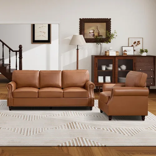 Vista 20 de WILLOVE Sofás de Cuero Sintético de 79'' para Sala de Estar, Sofás Modernos de Mediados de Siglo con Brazos Curvos y Ribete de Tachuelas