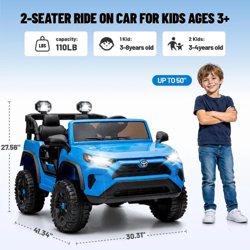 Vista 3 de Toyota RAV4 - Auto de paseo de 24 V con licencia 4WD Motores de 4 × 200 W para césped y grava, 5.1 MPH, control remoto, suspensión de 4 ruedas Azul