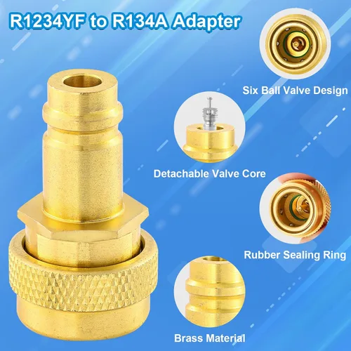 Vista 2 de Adaptador R1234YF a R134A, kit de adaptador de conversión A/C R134a a R1234yf, kit de acopladores rápidos R1234yf Acoplador rápido de lado alto/bajo