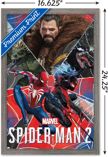 Vista 3 de Trends International Marvel's Spider-Man 2 - Póster de pared de grupo, 22.4 pulgadas de largo x 14.7 pulgadas, versión enmarcada de madera de granero