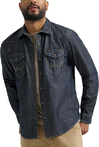 Vista 6 de Wrangler Camisa icónica de ajuste regular para hombre Mezclilla (Rinse Denim)