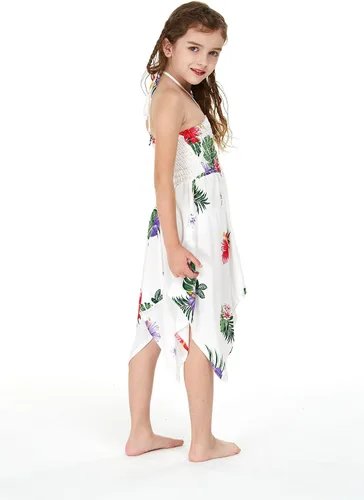 Vista 6 de Vestido hawaiano Luau con fondo irregular gitano para niña en Pretty Tropical