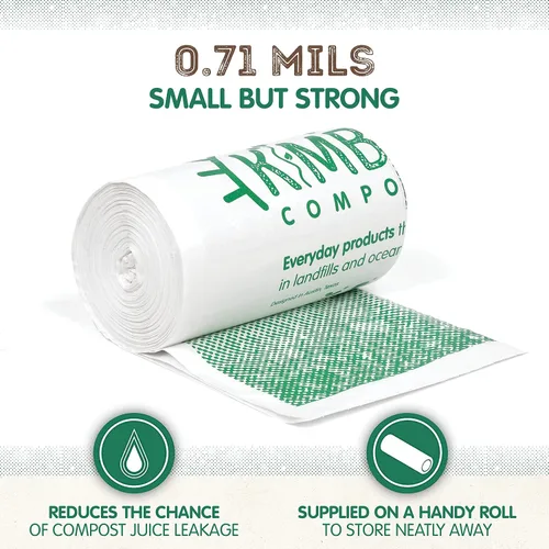 Vista 2 de KC's - Bolsas de basura biodegradables pequeñas compostables de 3 galones, 25 unidades Bolsas de compost desechables extra duraderas con cierre
