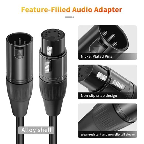 Vista 2 de Paquete de 2 cables adaptadores XLR profesionales de 3 pines macho a DMX de 5 pines hembra de 12 pulgadas para control de iluminación, micrófonos