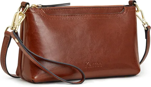 Vista 14 de Kattee Bolso cruzado de cuero genuino para mujer, bolso pequeño Beige