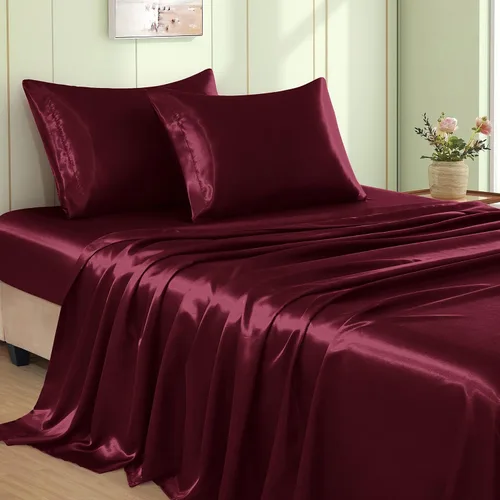 Vista 11 de VACVELT Juego de 3 sábanas de satén color beige tamaño individual, juego de ropa de cama, sábana bajera de satén sedoso con bolsillo profundo de 15