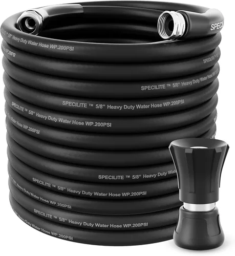 Vista 8 de SPECILITE Manguera de jardín de 3/4" 25 pies con boquilla de alto flujo, manguera de agua de goma híbrida flexible resistente para exteriores