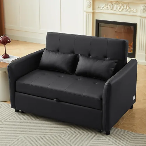 Vista 4 de Flieks Silla convertible de 51 pulgadas, sofá cama 3 en 1 con puertos USB duales, silla reclinable ajustable multifuncional, sofá, cama, silla