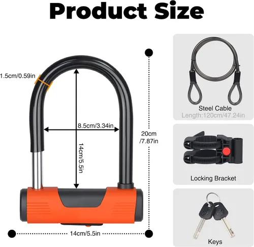 Vista 7 de MEGHNA Candado de bicicleta con cable de alta resistencia para bicicleta en U, combinación antirrobo con soporte para bicicleta de montaña