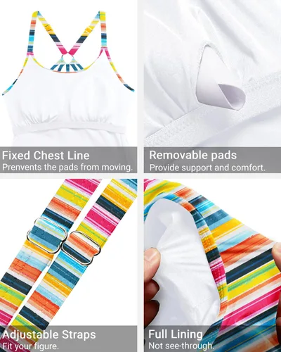 Vista 5 de Holipick Top de Tankini para Mujer Solamente Top de Traje de Baño Tankini Sin Parte Inferior Color Stripe2