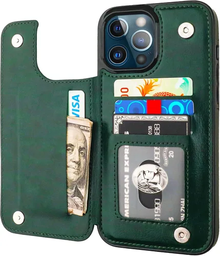 Vista 18 de ONETOP Compatible con iPhone 13 Pro Max Funda Tipo Cartera con Tarjetero, Cuero PU con Soporte Ranuras para Tarjetas, Doble Cierre Magnético y Negro