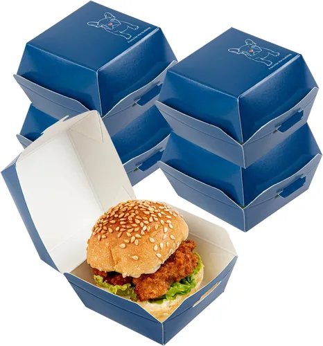 Vista 30 de Restaurantware Mini cajas de hamburguesas de 2.5 x 2.5 x 2 pulgadas, 100 recipientes de alimentos con tapa con bisagras, cajas desechables de papel