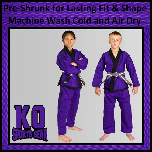 Vista 4 de Conjunto de uniforme para niños, BJJ Jiu Jitsu Gi, kimono y pantalones, preencogido