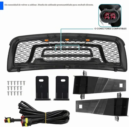 Vista 3 de Spec-D Tuning - Parrilla de parachoques delantero negro mate con luces LED ámbar Para Dodge Ram 1500 2009-2012