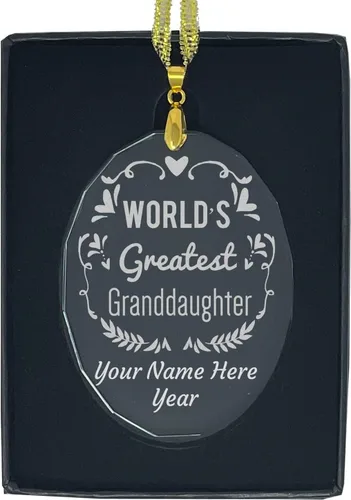Vista 9 de LaserGram Personalized Glass Christmas Ornament, World's Greatest Granddaughter, Custom Laser Engraved Gift Idea (Diamond Shape)