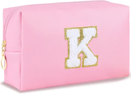 Vista 121 de URSKYTOUS Regalos para niñas, bolsa de maquillaje con inicial, bolsa de cosméticos personalizada con cremallera, bonita bolsa de aseo de viaje, Azul