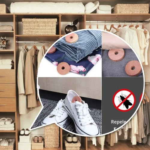 Vista 5 de Bloques de cedro para almacenamiento de ropa, 24 anillos de cedro 100% natural Ambientador de armario y cajón para almacenamiento de armario