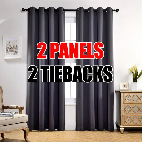 Vista 11 de Set de 2 cortinas para ventana, de Miuco, opacas, con ollaos, para recámara, incluye 2 alzapaños