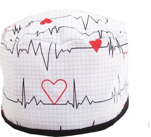 Vista 2 de EKG - Gorra médica blanca con lazo ajustable, Blanco