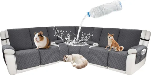 Vista 107 de Fundas impermeables para sofá reclinable seccional en forma de L, 7 piezas, antideslizantes, lavables, juego de fundas reclinables para mascotas