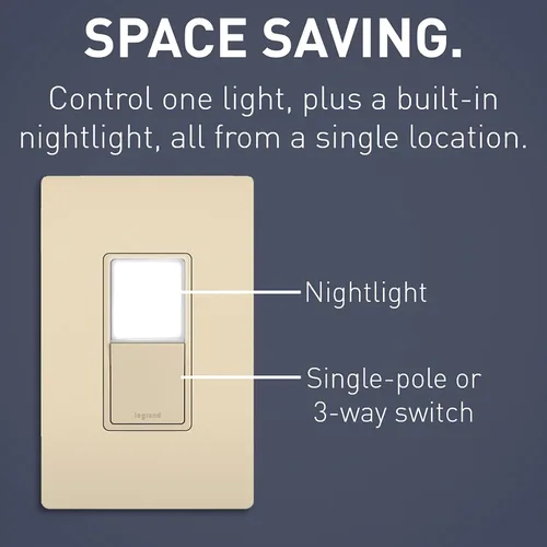 Vista 2 de Legrand Radiante 15 Amp Combinación LED Luz Nocturna Interruptor de 3 Vías Marfil
