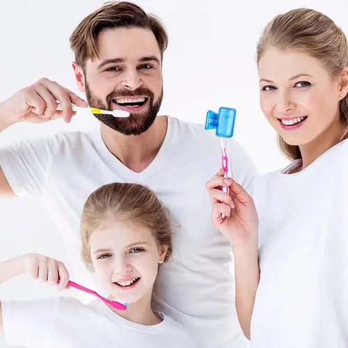 Vista 8 de Paquete de 4 fundas protectoras para cepillos de dientes de viaje, protector de cepillo de dientes, estuche protector de plástico portátil para Azul