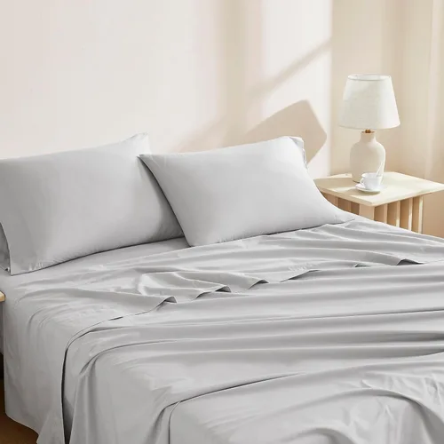 Vista 8 de Linen Closet Juego de sábanas y fundas de almohada 100% algodón orgánico, 3 Blanco Ártico