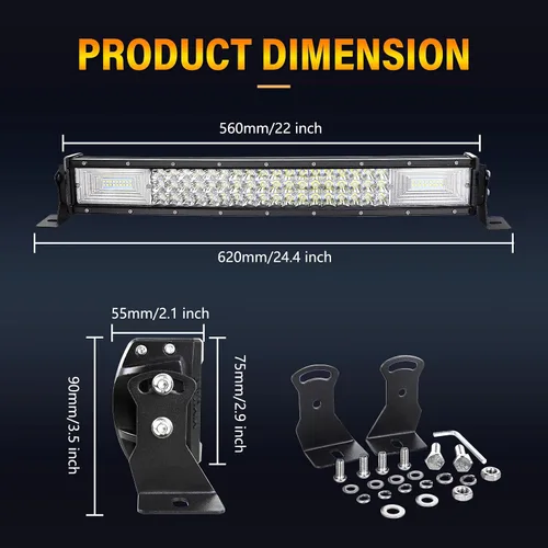 Vista 2 de AUXTINGS 22 inch Curved LED Light Bar with Remote Controller Wiring Harness,270W Triple Row Spot Flood Beam,Strobe Flash Work Light Driving