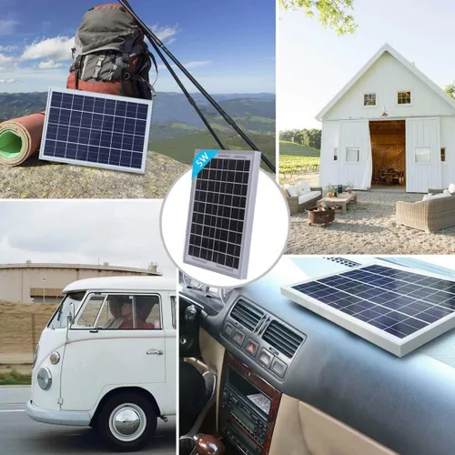 Vista 5 de Panel solar de 5 W de alta eficiencia 12 V, cargador solar portátil para dispositivos pequeños, módulo fotovoltaico monocristalino, luces LED
