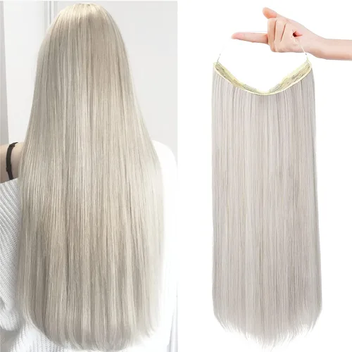 Vista 41 de REECHO - Extensiones de cabello con alambre invisible y con cintillo transparente, tamaño ajustable, clips seguros extraíbles, cabello lacio, diseño