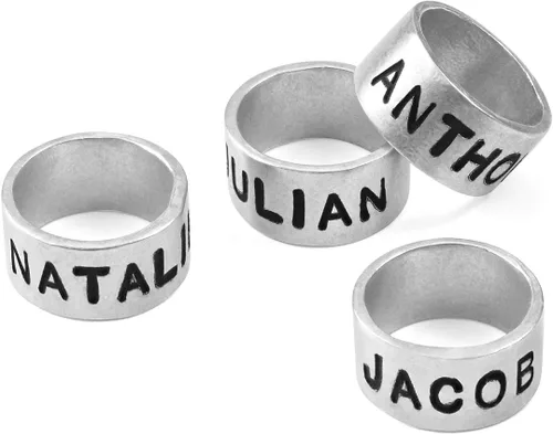 Vista 6 de Cuentas individuales grabadas personalizadas hechas a mano para hombres de cuero/cera de algodón pulsera en plata de ley 925 - Kit de cuentas
