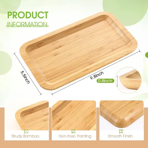 Vista 2 de Bandeja de tocador de bambú, bandeja de encimera de baño, organizador rectangular de madera para dispensador de jabón, velas, joyas, perfumes, 9.8 x