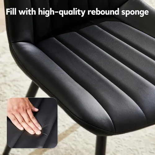 Vista 7 de TUKAILAi Juego de 2 sillas de comedor negras, sillas de piel sintética con patas de metal, sillas tapizadas para cocina, comedor, muebles modernos