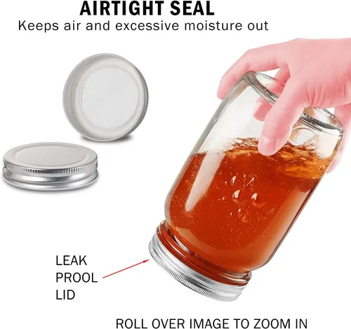 Vista 3 de BEWAVE Frascos de vidrio Mason, frascos de vidrio transparentes de 16 oz con tapas para sellar, frascos de boca normal para enlatado de alimentos