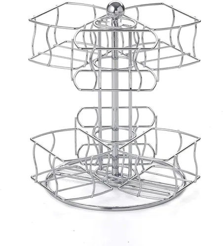Vista 2 de Nifty - Carrusel giratorio de bolsitas de té, 6 compartimentos, hasta 60 bolsas de té, giros de 360 grados, plataforma Lazy Susan, diseño cromado