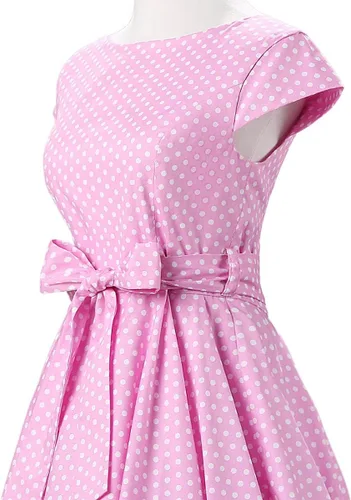 Vista 3 de Vestidos vintage de los años 50 para mujer, vestido de cóctel retro estilo halter de los años 50, a lunares, pinup, Rockabilly Audrey Hepburn