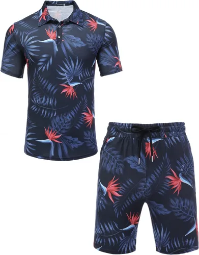 Vista 4 de Daupanzees Conjunto de camisa de 2 piezas para hombre, conjunto casual de manga corta para verano