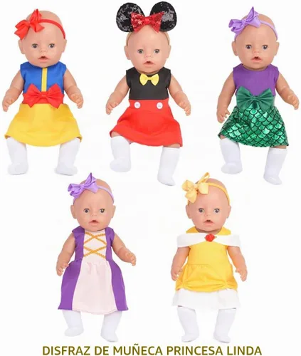 Vista 2 de Accesorios para muñecas de bebé, 5 ropa de muñeca, trajes de princesa de sirena para muñecas de 15 a 18 pulgadas, muñecas de bebé de 15 pulgadas, 10