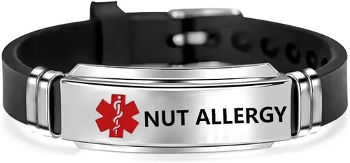 Vista 3 de NanMuc Pulsera de identificación de alerta médica roja de primeros auxilios de emergencia grabada con láser Alerta de salud ajustable pulsera