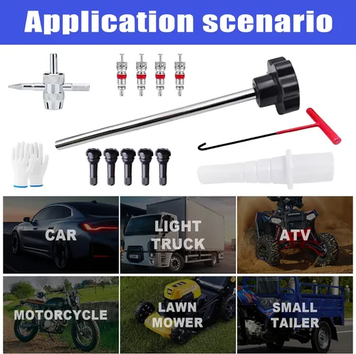 Vista 7 de Kit de herramientas de cambio rápido para válvulas de neumáticos de automóvil, removedor de núcleo de vástago de válvula de neumático con 5 válvulas